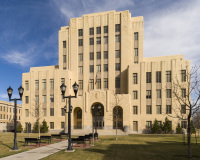 An image of the Potter County Courthouse in Amarillo, Texas.  Designed by W.C. Townes of Townes, Lightfoot And Funk, the Amarillo courthouse was completed in 1932.  The stone Art Deco courthouse, the county’s third, is listed on the National Register of Historic Places and is a Texas Historic Landmark.  The Potter County Courthouse was restored and rededicated in 2012.  This image © Capitolshots Photography/TwoFiftyFour Photos, LLC, ALL RIGHTS RESERVED.