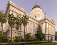 A photo of the California State Capitol in Sacramento.  Designed by Miner Frederick Butler and constructed between 1860 and 1874, the California State Capitol, a Classical Revival structure, is listed on the National Register of Historic Places and is a California Historic Landmark.  This photo © Capitolshots Photography/TwoFiftyFour Photos, LLC, ALL RIGHTS RESERVED.